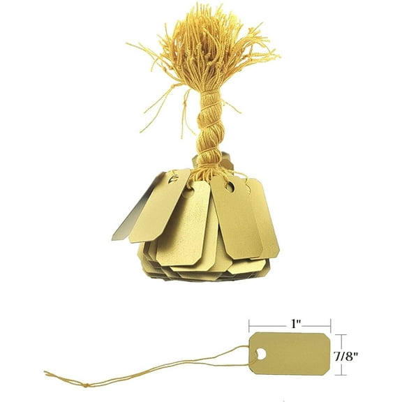 100 Pcs of Paper String Tags, Price Tags, Elegant Jewelry String Tags Perfect for Gifts or Business 1" x 1/2" - 100 Pack, Gold