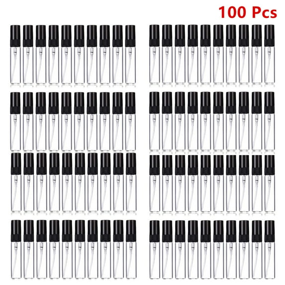 100 Pcs of Refillable Black Atomizer Glass Spray Bottles for Perfume- 5ml (0.17oz) Capacity