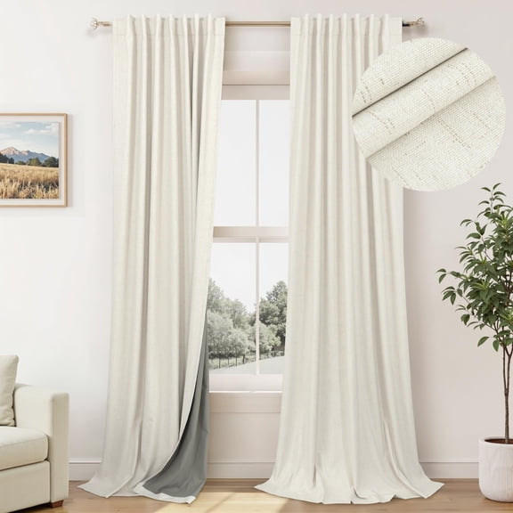100 Percent Blackout Sliding Gldoor Curta120 Inches Long 2 Panels 10 Foot Ft Floor To Ceiling Drapeton Linen Textured Drop Cloth Traverse Theater Farmhouse Cream Colored