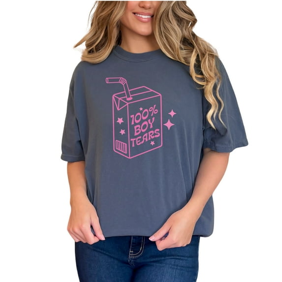 100 Percent Boy Tears, Pink Text & Juice Pack Art, Sassy Girls Merch, Denim Comfort Colors T-Shirt, Small