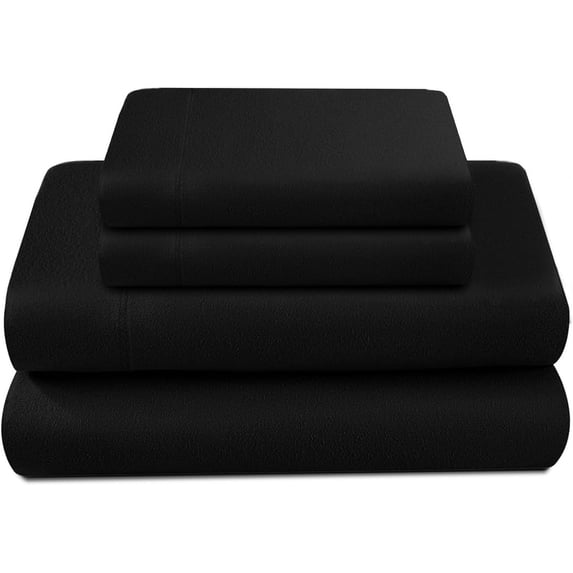 100 Percent Cotton Double Brushed Flannel Sheet Set - 170 GSM Heavyweight, Deep Pockets - Black Color Twin