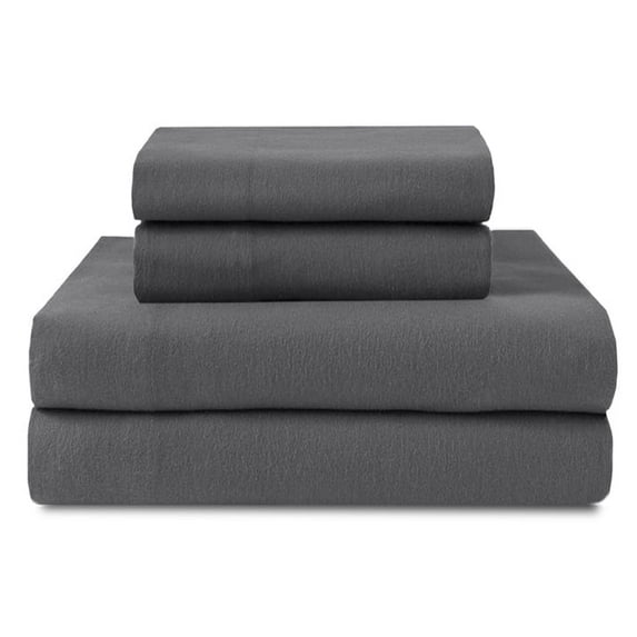 100 Percent Cotton Double Brushed Flannel Sheet Set - 170 GSM Heavyweight, Deep Pockets - Graphite Color Full