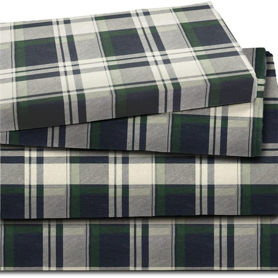 100 Percent Cotton Double Brushed Flannel Sheet Set - 170 GSM Heavyweight, Deep Pockets Hutton Navy - Queen