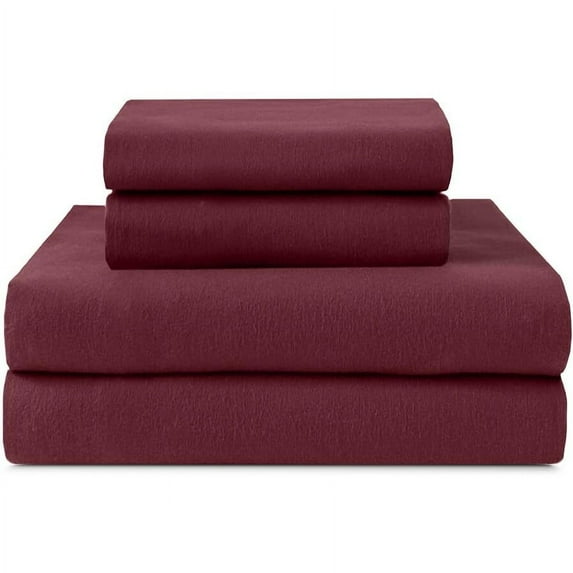 100 Percent Cotton Double Brushed Flannel Sheet Set - 170 GSM Heavyweight, Deep Pockets Wine Red - Twin