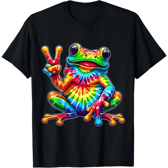 100 Percent Cotton Tie Dye Frog Peace Sign Hippie T-Shirt