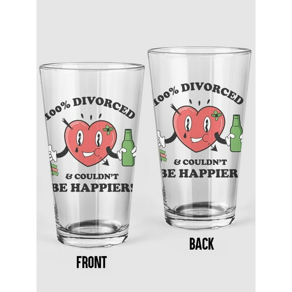 100 Percent Divorced Pint Glass -Smartprints Designs, 16 oz Transparent Glass
