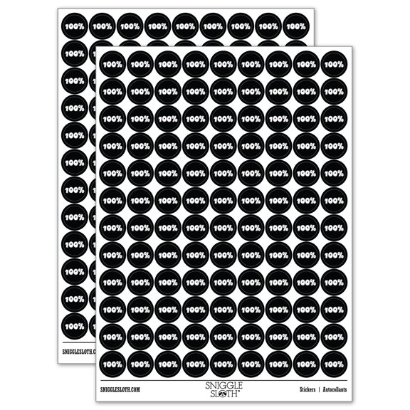 100 Percent Fun Text 200+ Round Stickers - Black - Gloss Finish - 0.50" Size