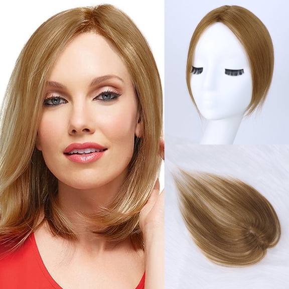 100 Percent Human Hair Topper with Bangs 360 Degree Coverage Wiglet Hairpiece with Clips for Thinning Hair 1 Piece
