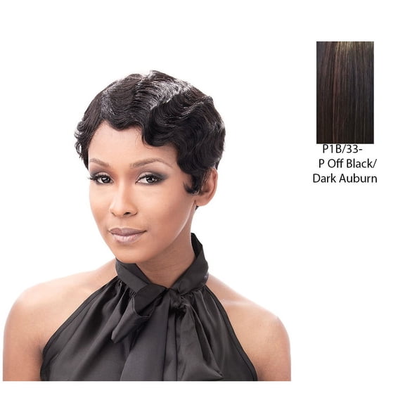 100 Percent Human Hair Wig Finger Roll,Off Black/ Aurburn