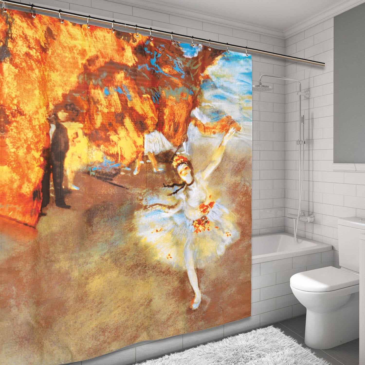 100 Percent Polyester Fabric Shower Curtain with Van Gogh, the Star Print, 70" x 72"