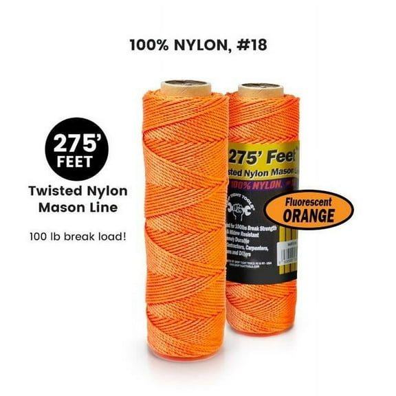 100 Percent Twisted Nylon Mason Line - Fluorescent Orange