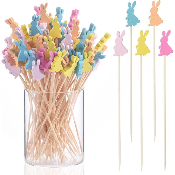 100 Piece 4.7 Inch Bamboo Floral Pattern Cocktail Pick Appetizer Fruit Skewer
