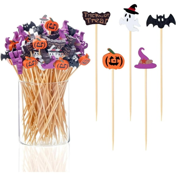 100 Piece 4.7 Inch Dark Theme Bamboo Cocktail Pick Appetizer Toothpick Skewer