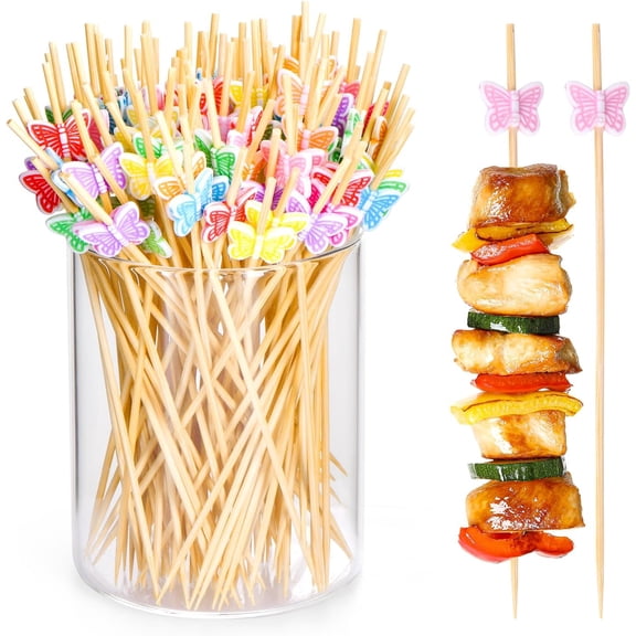 100 Piece 4.7 Inch Fancy Bamboo Cocktail Pick Appetizer Toothpick 5 Style Skewer
