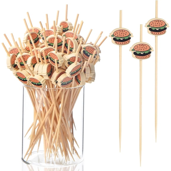 100 Piece 4.7 Inch Fancy Bread Shape Bamboo Cocktail Pick Appetizer Toothpick Skewer