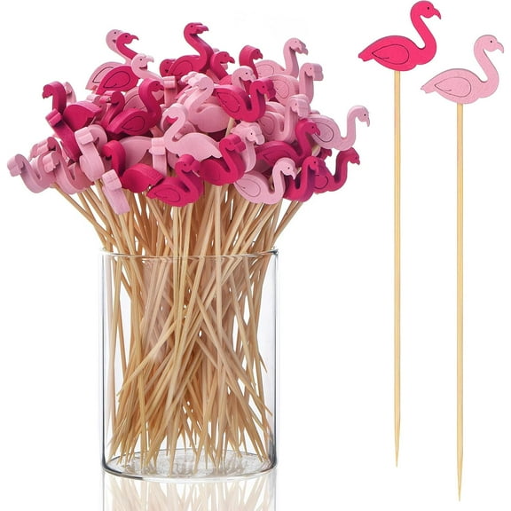 100 Piece 4.7 Inch Flamingo Bamboo Toothpick Cocktail Pick Appetizer Fruit Skewer