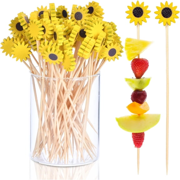 100 Piece 4.7 Inch Flower Bamboo Cocktail Pick Appetizer Fruit Skewer