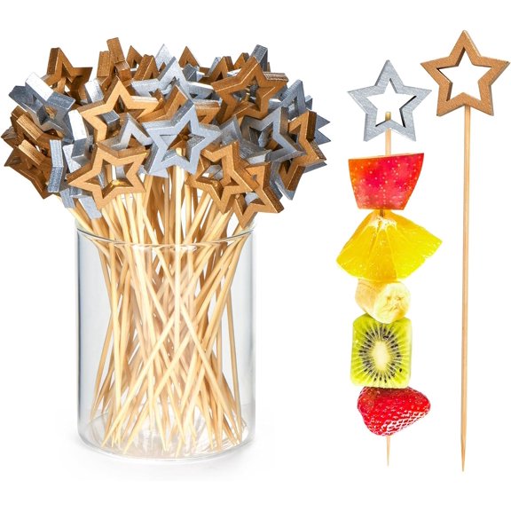 100 Piece 5.5 Inch Star Bamboo Cocktail Pick Appetizer Fruit Skewer