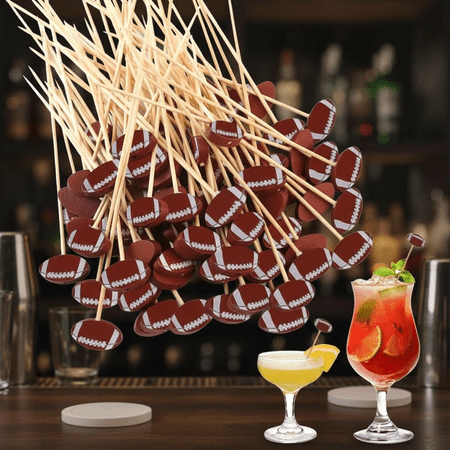 100-Piece Bamboo Cocktail Picks for Appetizers and Desserts, Perfect Football-Themed Food Skewers and Drink Toppers for Super Bowl and Sports Party Decorations