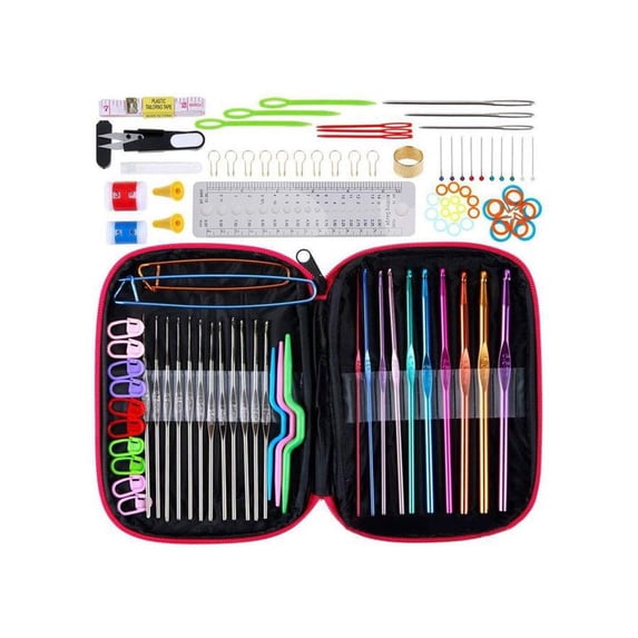 100-Piece Crochet Weaving Tool Kit Multicolour, Metal Crochet Hook Set Sweater Knitting Tool Crochet Set Needles Sewing Tools Kit with DIY Accessories