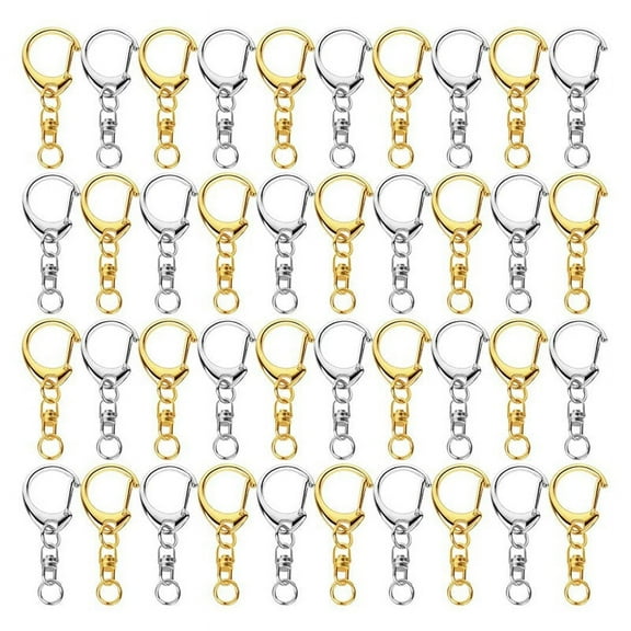 100 Piece D Hook Keychain Hardware with Jump Rings, Metal Split Key Ring Clips with Chain for Craft Charm Making DIY