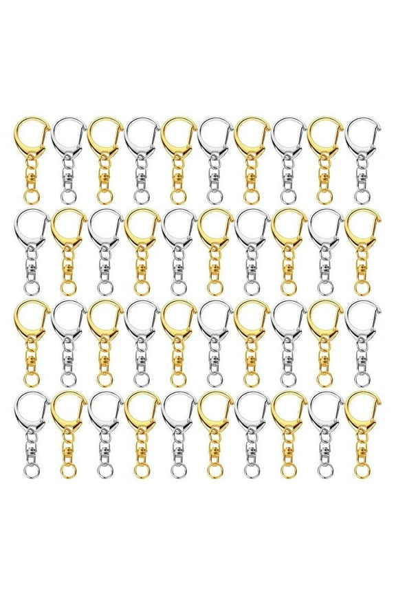 100 Piece D Hook Keychain Hardware with Jump Rings, Metal Split Key Ring Clips with Chain for Craft Charm Making DIY
