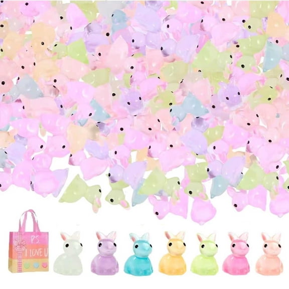 100-Piece Glow-in-the-Dark Bunny Figurines Set - Miniature Resin Rabbits for Easter Decor, DIY Crafts, Aquarium & Garden Accents, Colorful Mini Animals(XX)