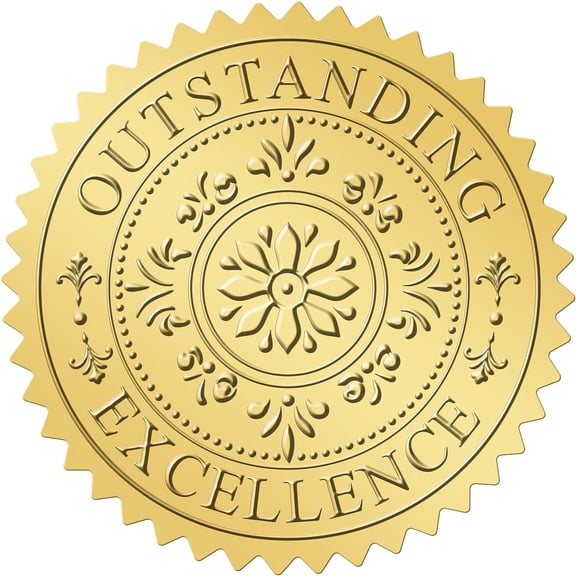 100 Piece Gold Seals Stickers 2 Inch Foil Embossed Outstanding Excellence Award Self Adhesive Metallic Envelope Labels Certificate Diploma Graduation
