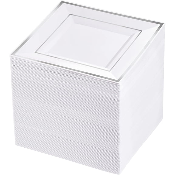 100-Piece Gold Square Plastic Plates – 6 Inch Disposable Dessert and Cake Plates, Premium Hard Square Small Appetizer Plates for Wedding and Party, Available in Various Colors