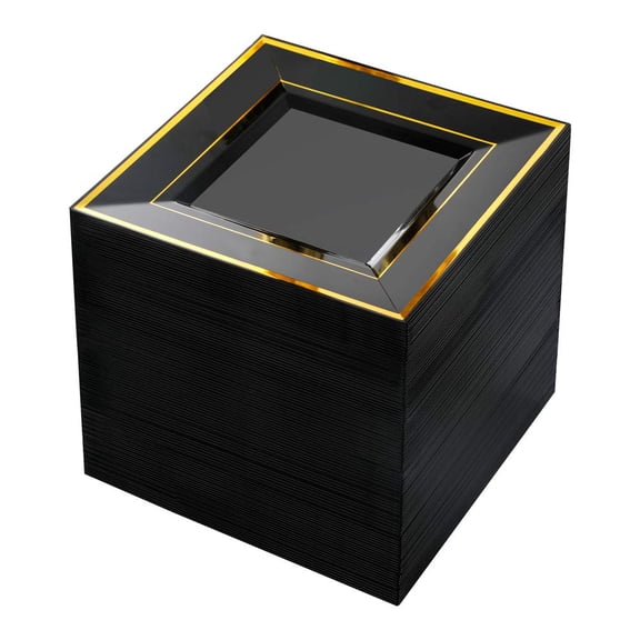 100-Piece Gold Square Plastic Plates – 6 Inch Disposable Dessert and Cake Plates, Premium Hard Square Small Appetizer Plates for Wedding and Party, Available in Various Colors