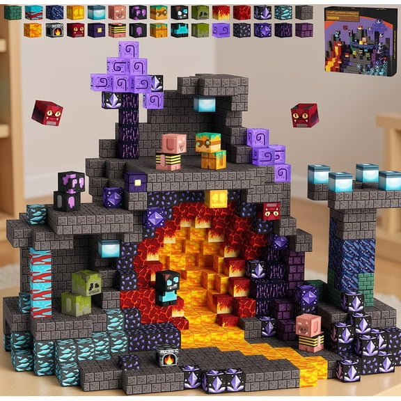 100-Piece Magnetic Building Blocks, Dark-Themed Cave Adventure Construction Set, STEM for Ages 3+