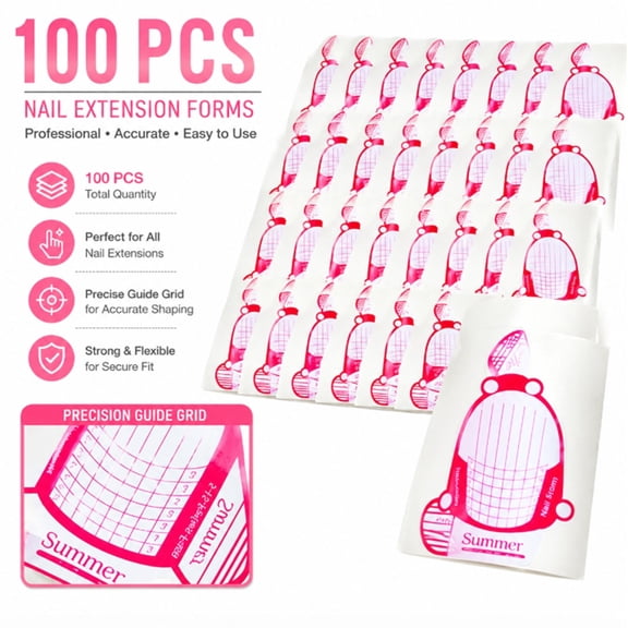 100 Piece Nail Art Extension Forms, French Nail Guide Tips for Acrylic and Gel Nail Extensions, TIKA