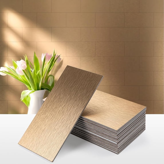 100-Piece Peel and Stick Backsplash Tiles, 3''x6'' Brushed Rose Gold ...