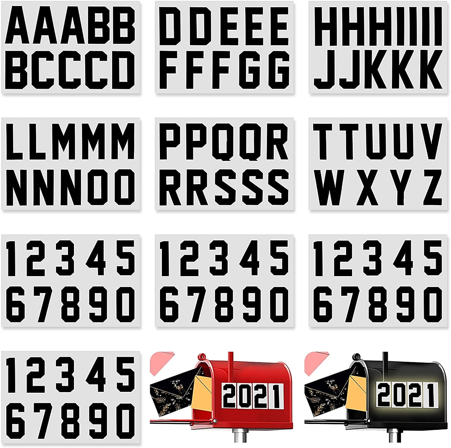 100 Piece Reflective Mailbox Number Stickers, Self Adhesive Reflective Capital Letter Sticker, Number Decals Vinyl Mailbox Decals for Bin, Window, Door(2 Inch,Black)
