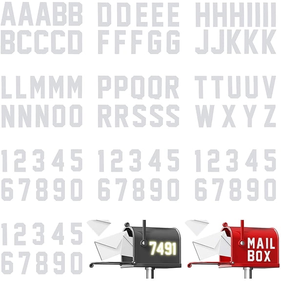 100 Piece Reflective Mailbox Number Stickers, Self Adhesive Reflective Capital Letter Sticker, Number Decals Vinyl Mailbox Decals for Bin, Window, Door(2 Inch,White)