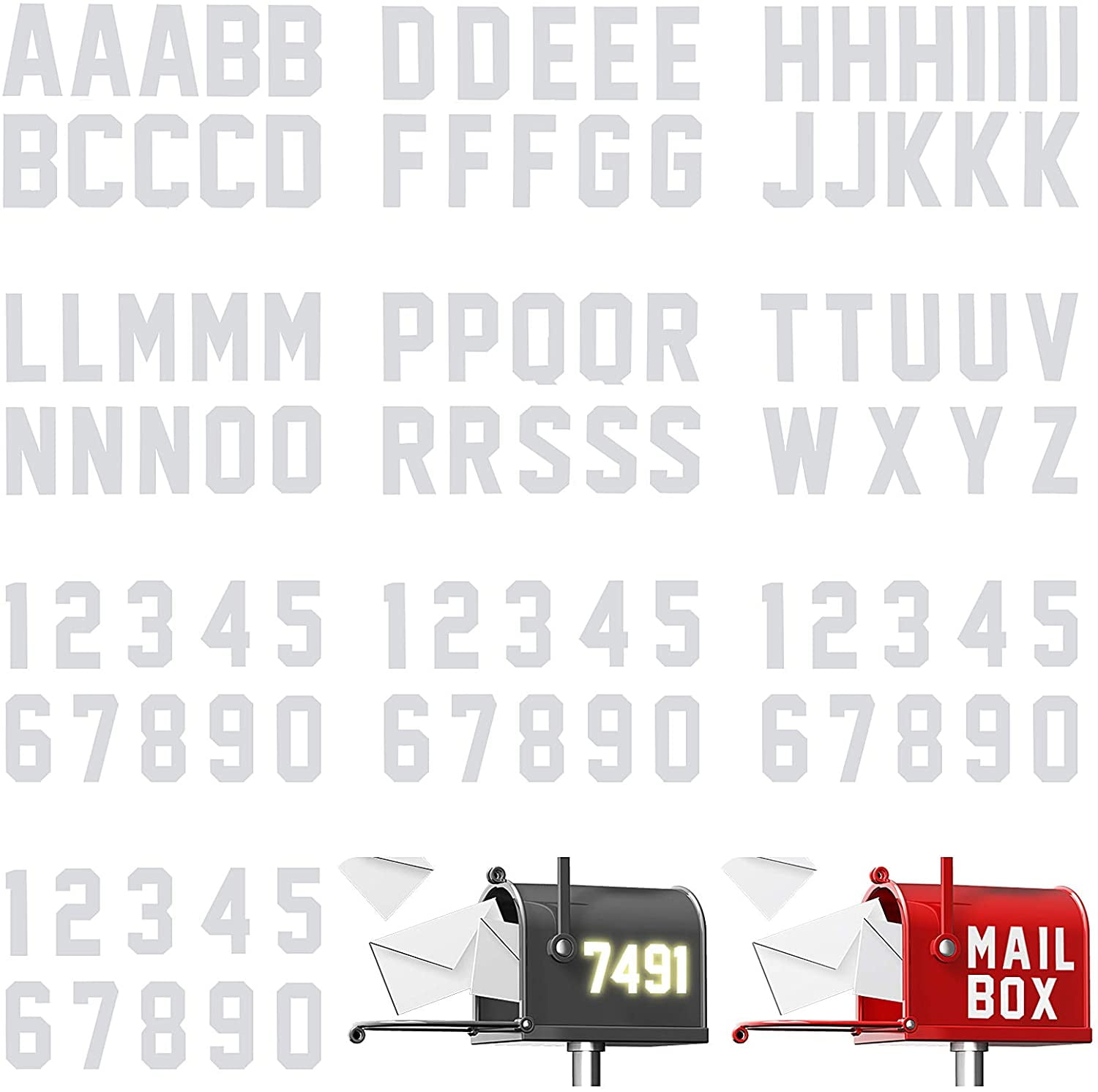 100 Piece Reflective Mailbox Number Stickers, Self Adhesive Reflective Capital Letter Sticker, Number Decals Vinyl Mailbox Decals for Bin, Window, Door(3 Inch,White)