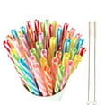 100 Piece Reusable Hard Plastic Straws. BPAFree, 9 Inch Long Stripe