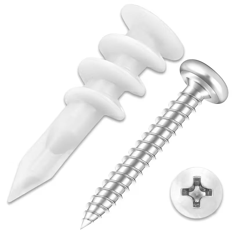 100-Piece Self-Drilling Drywall Anchors and Screws Kit - 50 Plastic Plaster Anchors & 50 #8 X 1-1/4'' Screws for 75LB Weight Capacity