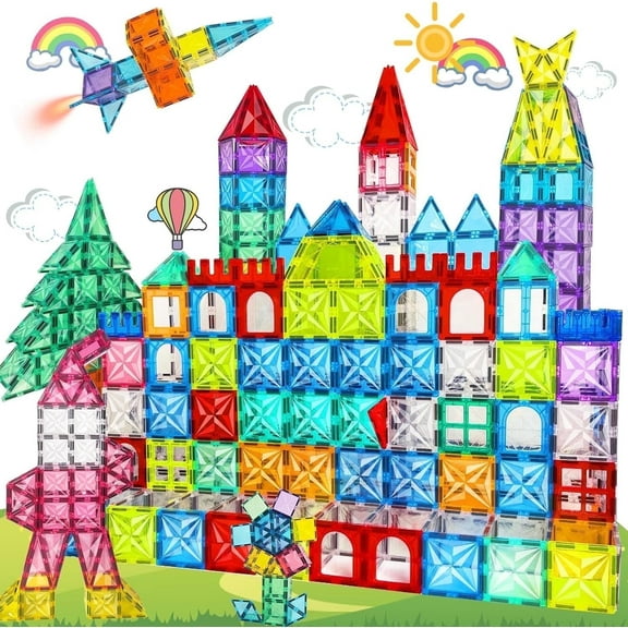 100 Piece Star Magnetic Tiles, 3D Building Blocks Toy, Construction Playboards for Ages 3 4 5 6 7 8 9, Rivets-Fastened, Educational, Recreational, Conventional