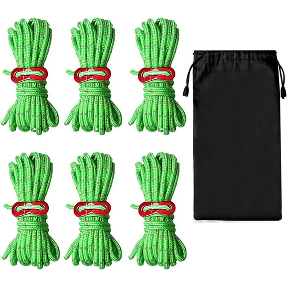 100 Piece Tent Camping Rope, 5mm Reflective Rope, 13ft/4m Guy Rope, Windproof Tent Guide Rope with Aluminum Adjuster