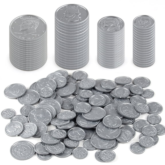 100-Piece Toy Coin Set - Plastic Imitation Coins - Counterfeit Money Toys - Excellent Teaching Tools and Props