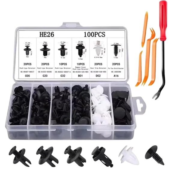 Universal Expansion Screw Clips Set 6 Size Auto Push Pins for Mudguards, Door Panels & Leaf Plates, Automotive Plastic Fastener Kit for Car Accessories(RL 100PCS)