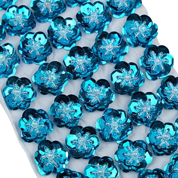 100 Pieces 0.8 Inch Sequin Flower Appliques, 3D Decorative Beads Floral Embellishments for Stage Performance Costumes and DIY Sewing Accessories, Blue