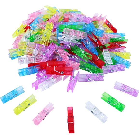 100 Pieces 1.18Inch Mini Colored Plastic Clips, Clothespins Binder Clips for Hanging String Fairy Lights Picture, Photo Clips as Gifts for Family Friend Birthday