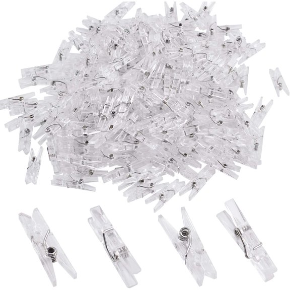 100 Pieces 1.18Inch Mini Transparent Plastic Clips, Clothespins Binder Clips for Hanging String Fairy Lights Picture, Photo Clips as Gifts for Family Friend Birthday