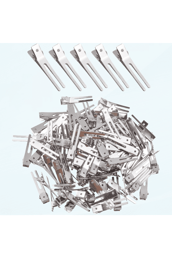 100 Pieces 1.8 Inches Double Prong Pin Curl Hair Clips Metal Alligator Clips Silver Hairpins for Hair Extensions