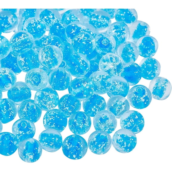 100 Pieces 10mm Luminous Lampwork Glass Beads Round Flower Spacer Bead for Jewelry Making DeepSkyBlue