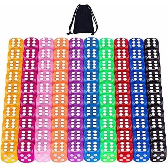 100 Pieces 12mm Dice 6 Sided Game Dice Translucent Color Tiny Dice Round Corner Dices for Tenzi, Farkle, Yahtzee, Bunco or Teaching Math with a Drawstring Storage Bag