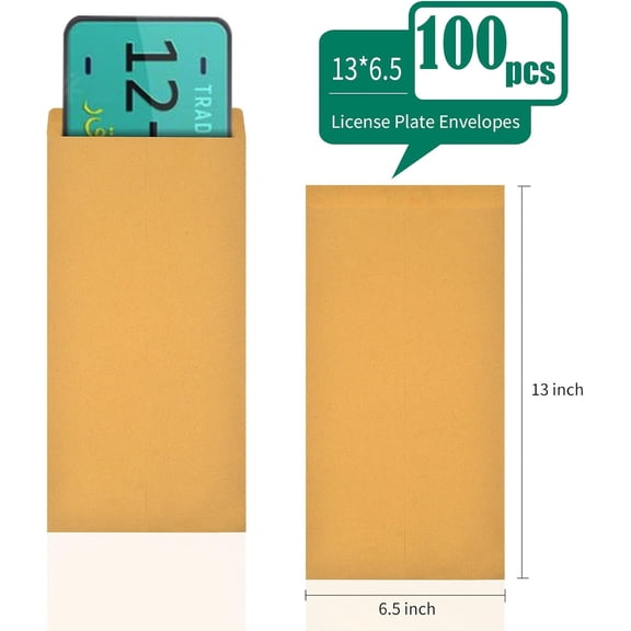 100 Pieces 13 * 6.5 Inches License Plate Envelopes Blank Self Seal Brown Kraft Envelopes Basics Catalog Mailing Envelopes for License Plate Invitation Cards Pictures Photos Documents (100)