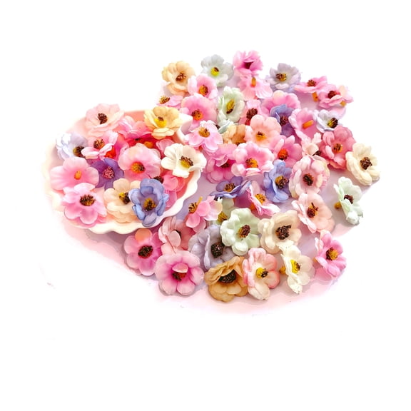 100 Pieces, 3-Layer Flower Head 3cm/ 1.18inch Mini Artificial Flower Heads, Mixed Color Small Faux Floral Heads for DIY Crafts, Clothing, Hair Accessories, Wedding Decor & Handmade Projects